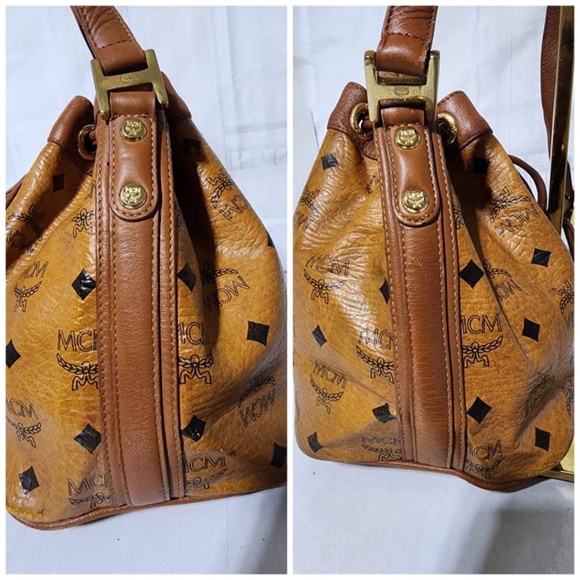 Authentic MCM Visetos Essential Drawstring Bucket Bag Cognac - Picture 15 of 16